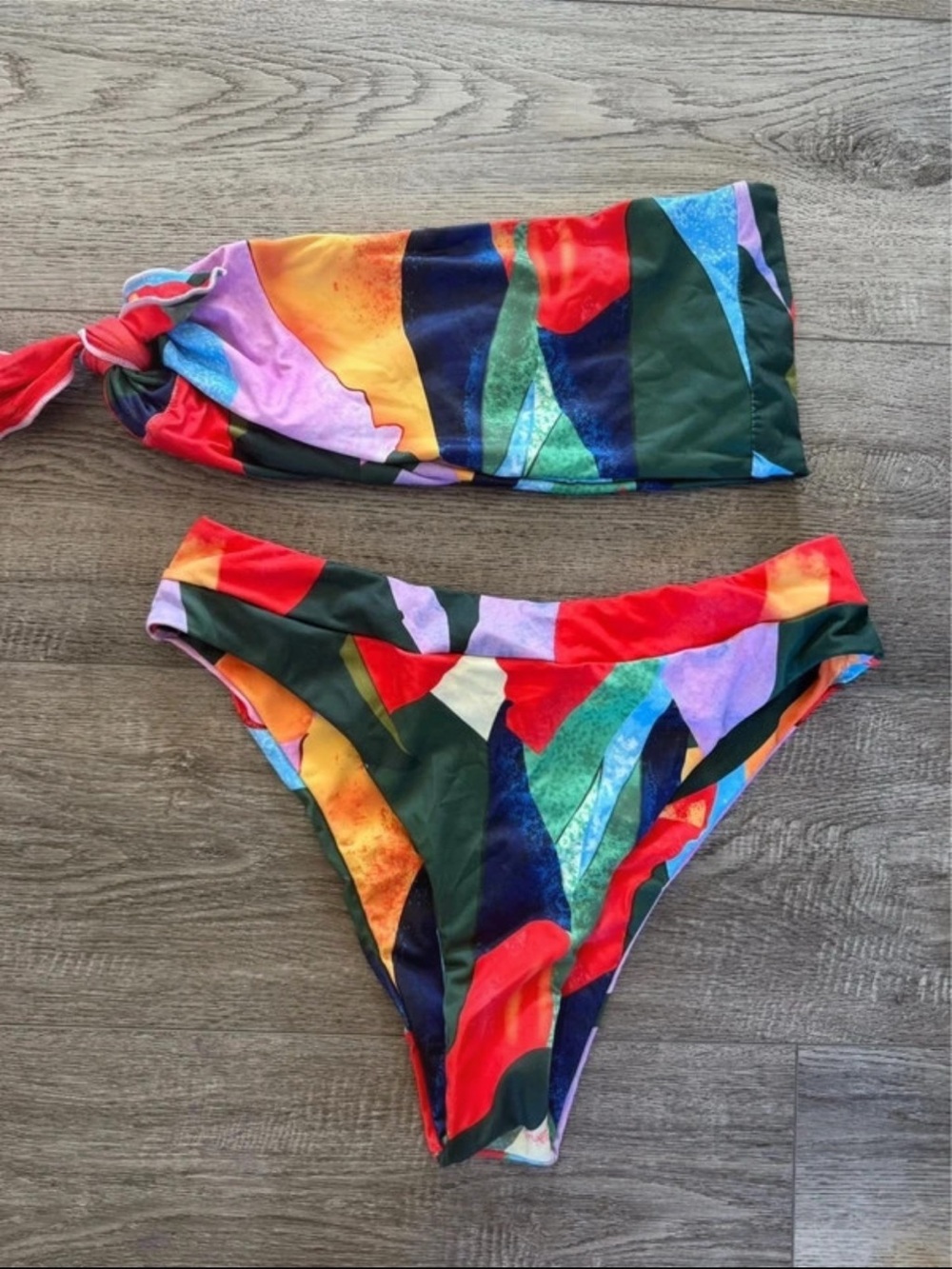Amazon Multicolor Abstract Bandeau Bikini — Red, Green, Blue, Purple